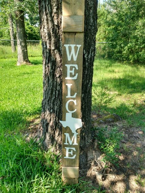 Wood Texas State Sign Porch WELCOME Weathered Farmhouse | Etsy