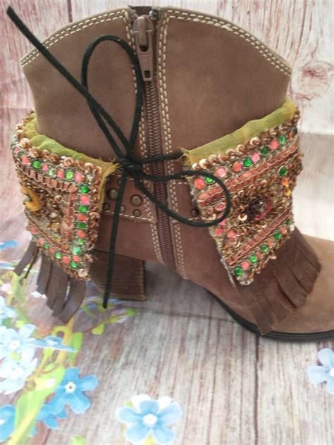 Pair Of Boho Boot Wraps Brown Fringe Boot Cuffs Decorative Etsy