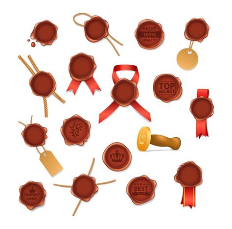 Premium Vector Set Realistic Retro Vintage Red Seal Wax Stamps With