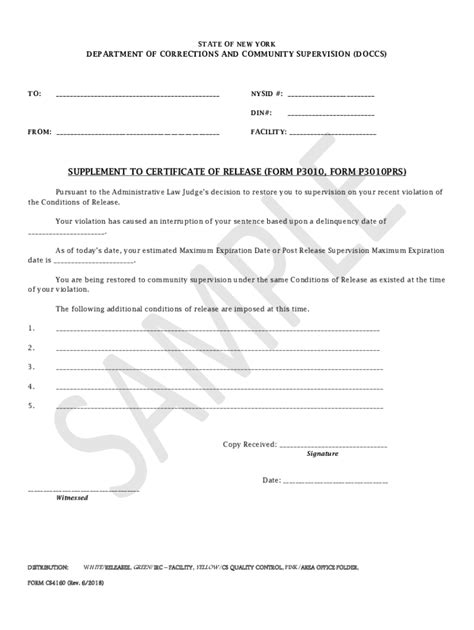 Fillable Online Supplement To Certificate Of Release Form P Form