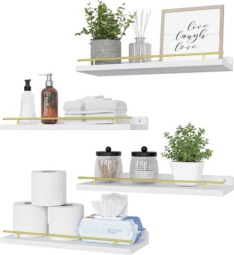 Amazon Wopitues Floating Shelves With Gold Metal Rail Set