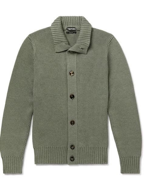 Tom Ford Ribbed Wool And Silk Blend Cardigan Green Tom Ford