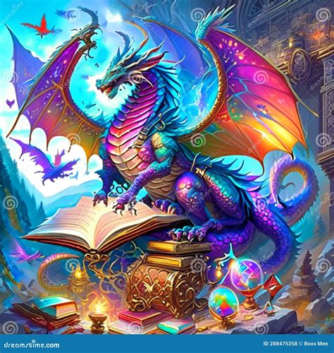 3d Illustration Of A Fantasy Dragon Reading A Fairy Tale Book