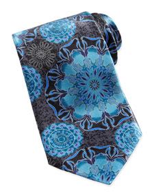 Ermenegildo Zegna Large Floral Print Silk Tie Black