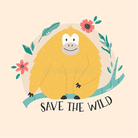 Ilustración Vectorial De Un Orangután Y Texto Divertidos Salvar El