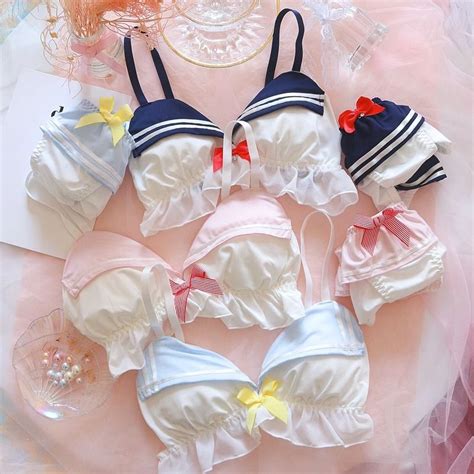 Japanese Lori Underwear Navy Sweet And Lovely Bra Slim Girl Sailor Bikini Without Rims Shopee