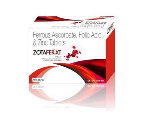 ZOTAFER XT Ferrous Ascorbate Folic Acid And Zinc Tablets At Rs 1490