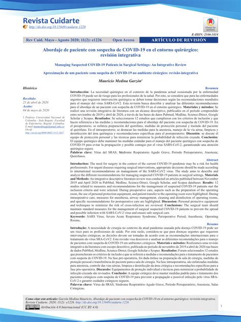 Pdf Abordaje De Paciente Con Sospecha De Covid En El Entorno