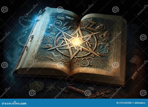 Magical Book with Ancient Writing and Mysterious Symbols, Surrounded by ...