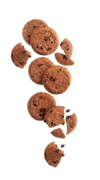 Premium Photo Chocolate Cookies Falling With Chocolate Chip