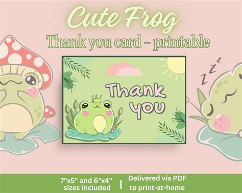 Cute Frog Thank You Card Printable Cottagecore Thank You Cards Print At