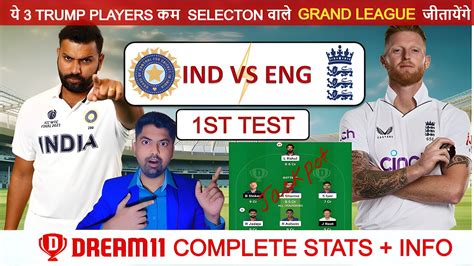 Ind Vs Eng Dream11 Prediction India Vs England 1st Test Dream11 Ind