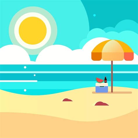 Vector Flat Summer Beach Ilustra O De Guarda Sol Vetor Premium