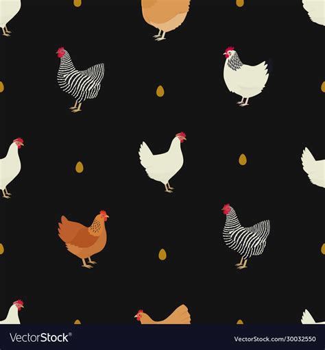 Chicken Breeds Black Background Seamless Pattern Vector Image