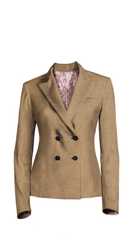 Camel Double Breasted Wool Blend Short Flared Skirt Suit Sumissura