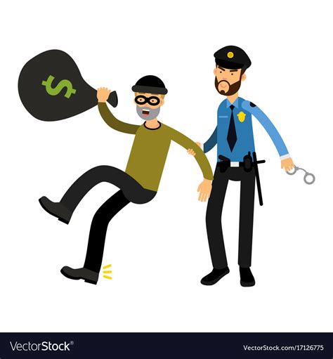 Police Officer Character Arresting Robber Vector Image The Best Porn