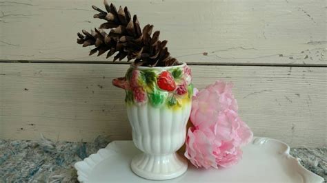 Vintage Fruit Vase Decorative Berries Green Leaves Hand Etsy