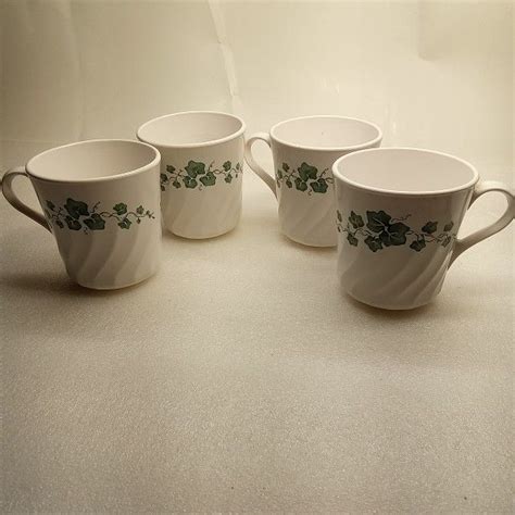 VTG Corningware Callaway Ivy Swirl Coffee Tea Cups Mugs Set Of 4 Made