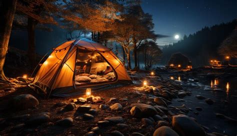 Premium Photo | Camping in nature tent under starry night generated by AI