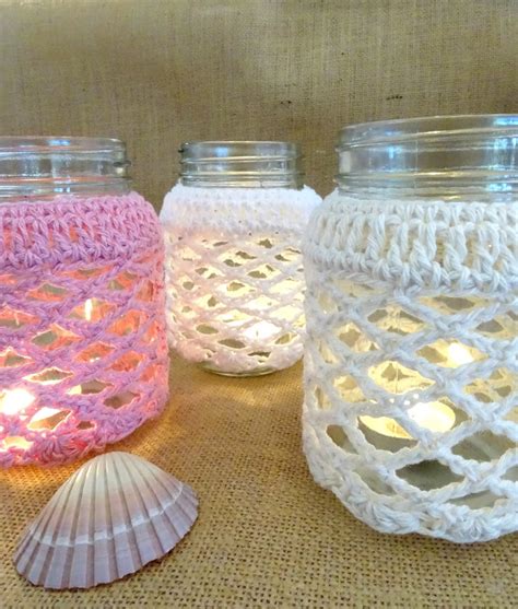 Pdf Crochet Candle Cozy Crocheted Mason Jar Covers Pattern Etsy