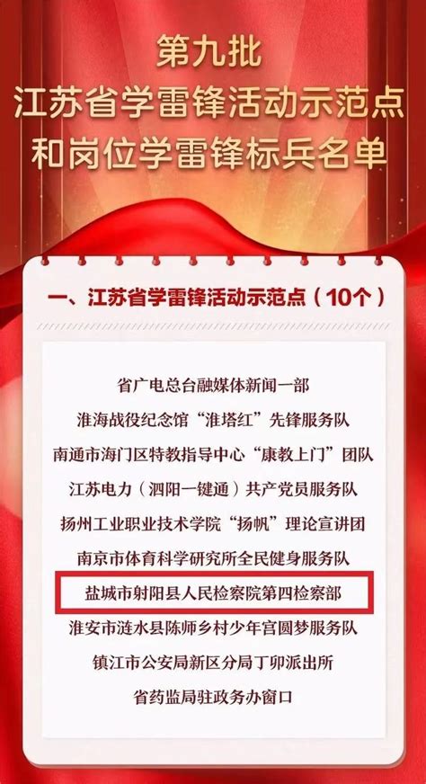 全市唯一！射阳这家单位获评第九批江苏省“学雷锋活动示范点” 澎湃号·媒体 澎湃新闻 The Paper