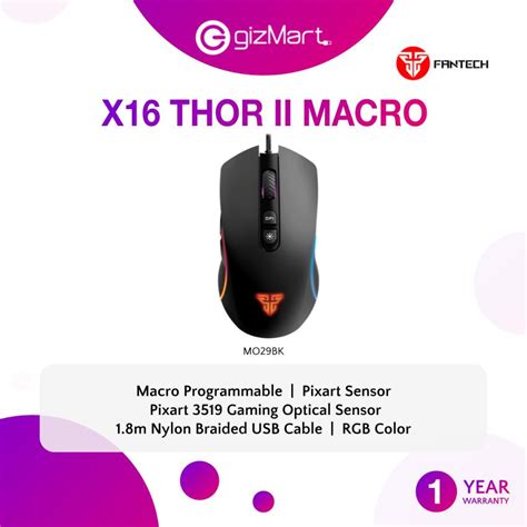 Fantech X16 THOR II MACRO RUNING RGB 4200 DPI Gaming Mouse Shopee