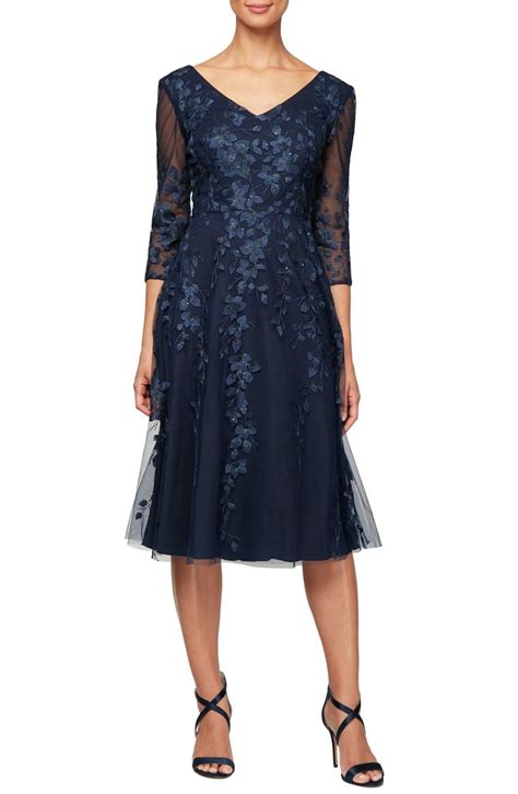 Alex Evenings V Neck Embroidered Mesh Cocktail Dress Nordstrom