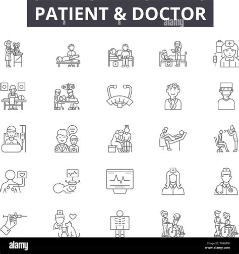 Patient And Doctor Line Icons Signs Vector Set Outline Concept