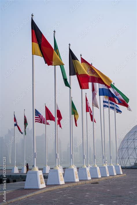 Foto De Doha Qatar August Flags Of The Qualified Countries