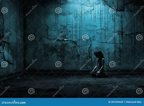 Silhouette of Child Sitting in the Dark Stock Illustration ...