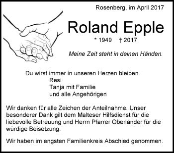 Traueranzeigen Von Roland Epple Schwaebische De Trauerportal