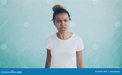 Portrait Of Angry African American Woman Talking And Gesturing