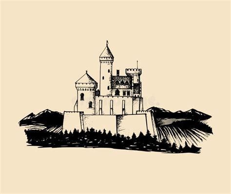 Vector Old Castle Illustration Gothic Fortress Background Hand Drawn