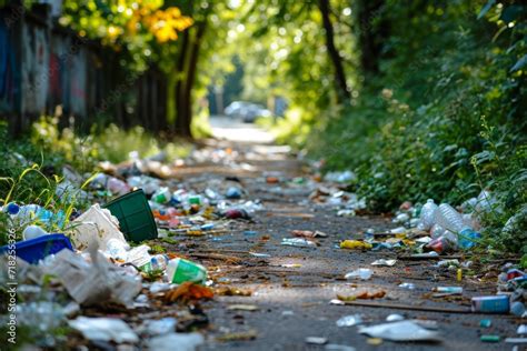 Lot Of Litter On The Sides Of Paths In The City Oncept Street