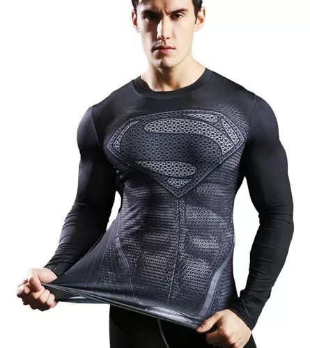 Playeras Gym Crossfit Superman Negro Marvel Fitness Licra Envío gratis