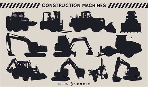 Construction machines silhouette set - Vector download