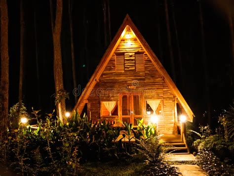 A Wooden House in the Forest at Night Stock Image - Image of building, night: 176759655