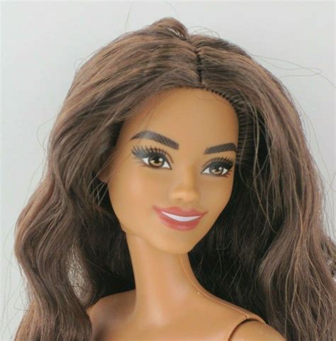 Nude Barbie Fashionistas Doll Long Dark Wavy Thick Hair Arched Feet For Ooak