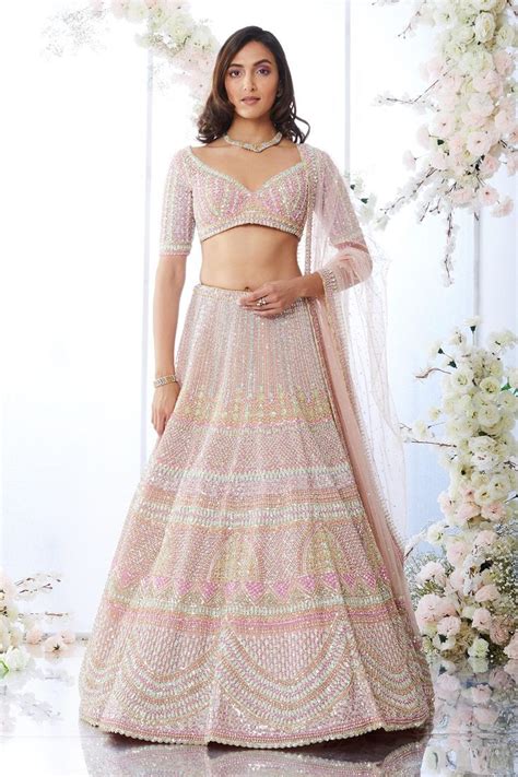 Pink Organza Sequin Embroidered Lehenga Set By Seema Gujral At Aza