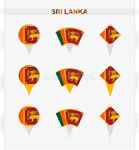 Zestaw Ikon Sri Lanka Flag Zestaw Ikon Pinezki Lokalizacji Flagi Sri