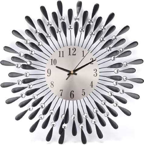 COMBIUBIU Silver Wall Clock Stylish Diamond Silent Non Ticking Arabic