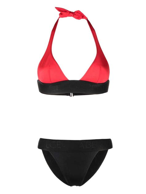 Dolce Gabbana Logo Waist Halterneck Bikini Editorialist