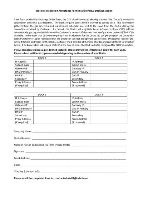 Fillable Online Inet Pre Installation Acceptance Form Piaf For Dsxi Docking Fax Email