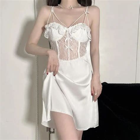 Women Chemise Nightdress Lace Hollow Out Nightgown Lingerie Sexy Sleepwear Bathrobe Home Dress
