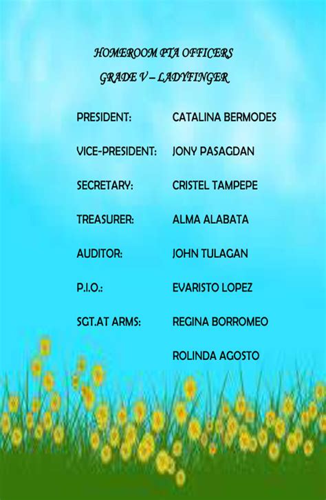 List Of Homeroom Pta Officers Pula Elementary School