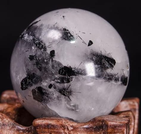 Clear Black Tourmaline Sphere Black Rutilated Sphere Healing Ball Black