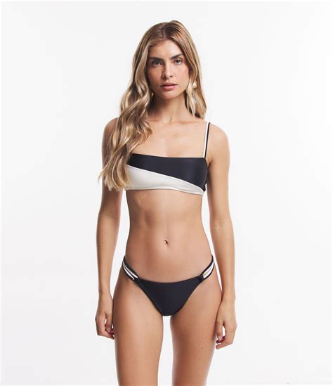 Biqu Ni Top Bandeau Estampa Colorblocking Preto Branco