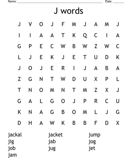 J words Word Search - WordMint