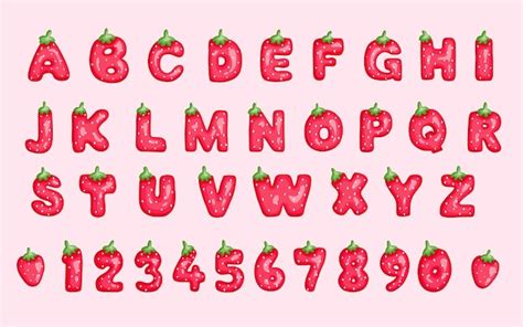 Alphabet De Police De Lettre De Fraise Mignon Et Nombre De Fruits Frais