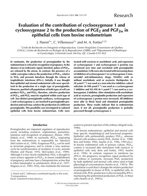 PDF Evaluation Of The Contribution Of Cyclooxygenase 1 And